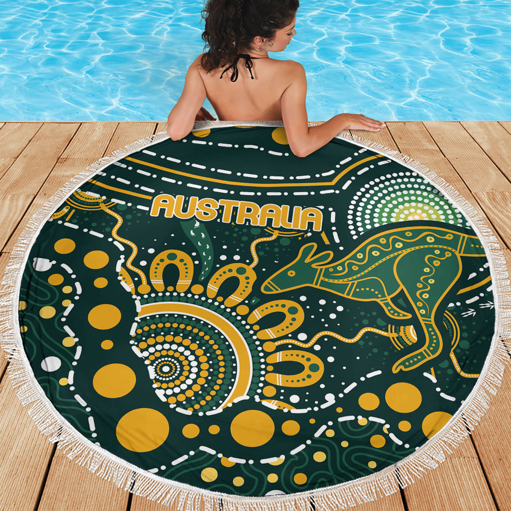 Australia Kangaroos Indigenous Beach Blanket Aboriginal Arts - Rising Sun