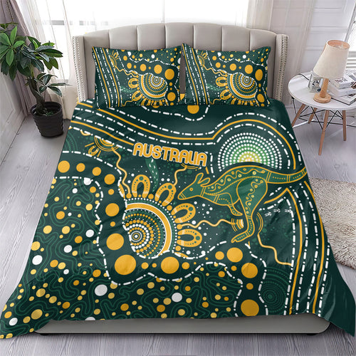 Australia Kangaroos Indigenous Bedding Set Aboriginal Arts - Rising Sun