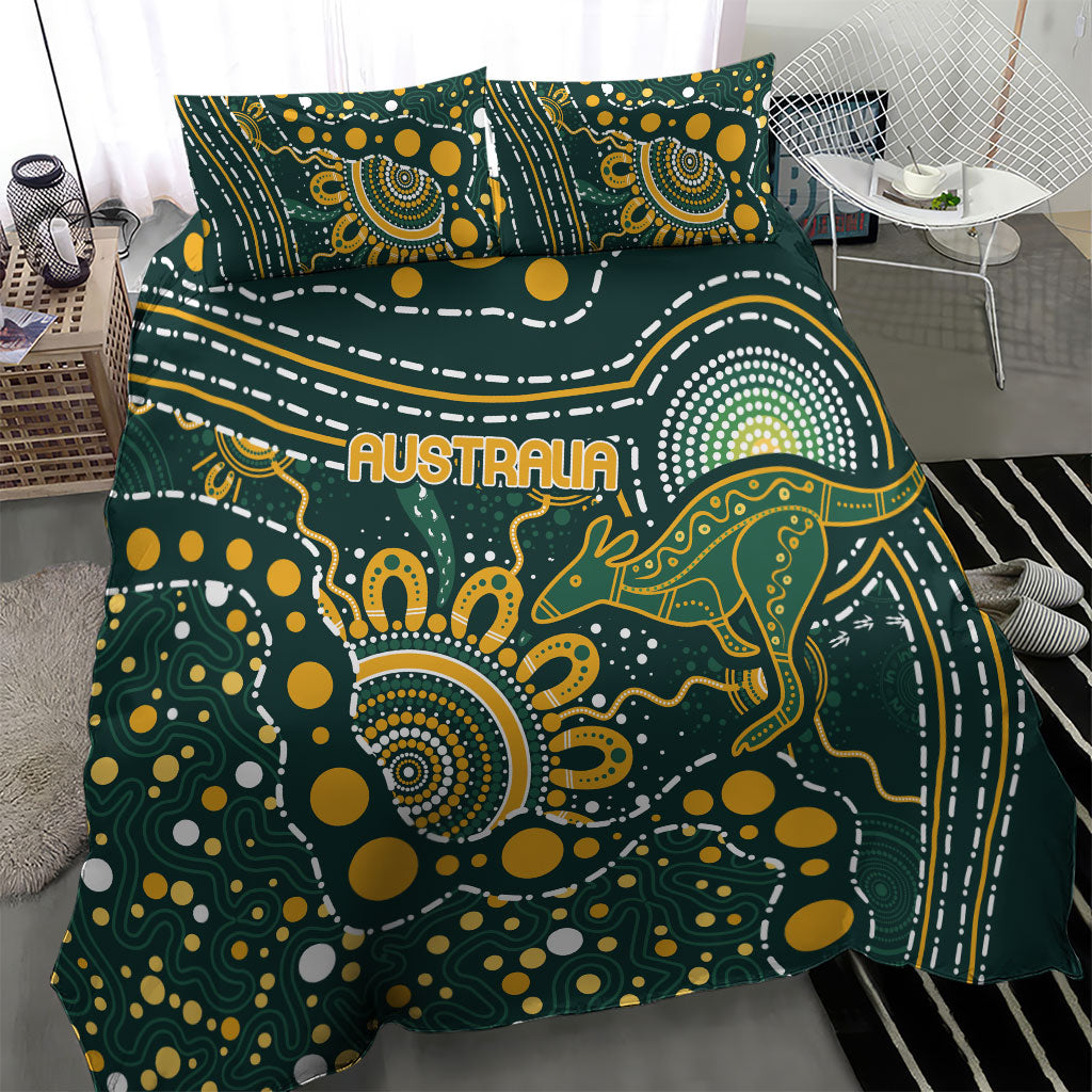 Australia Kangaroos Indigenous Bedding Set Aboriginal Arts - Rising Sun