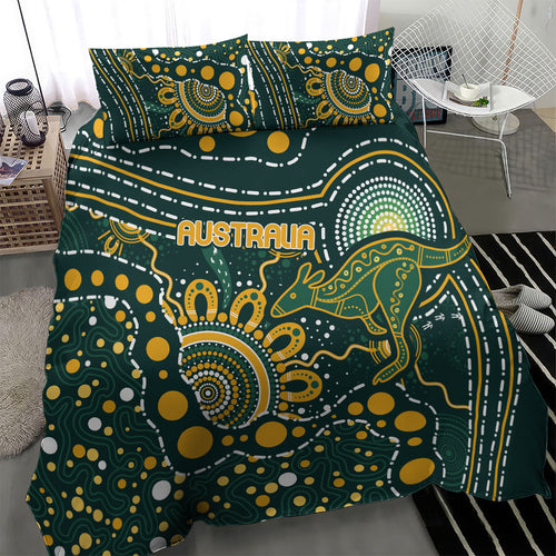 Australia Kangaroos Indigenous Bedding Set Aboriginal Arts - Rising Sun