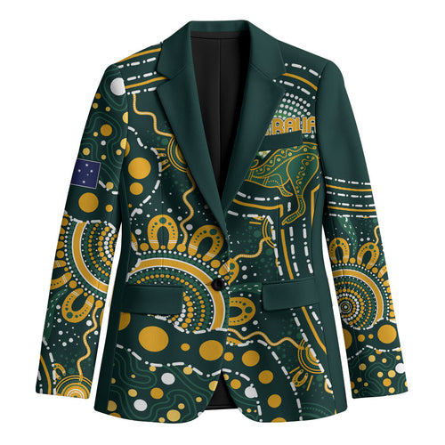 Australia Kangaroos Custom Indigenous Personalised Blazer Aboriginal Arts - Rising Sun