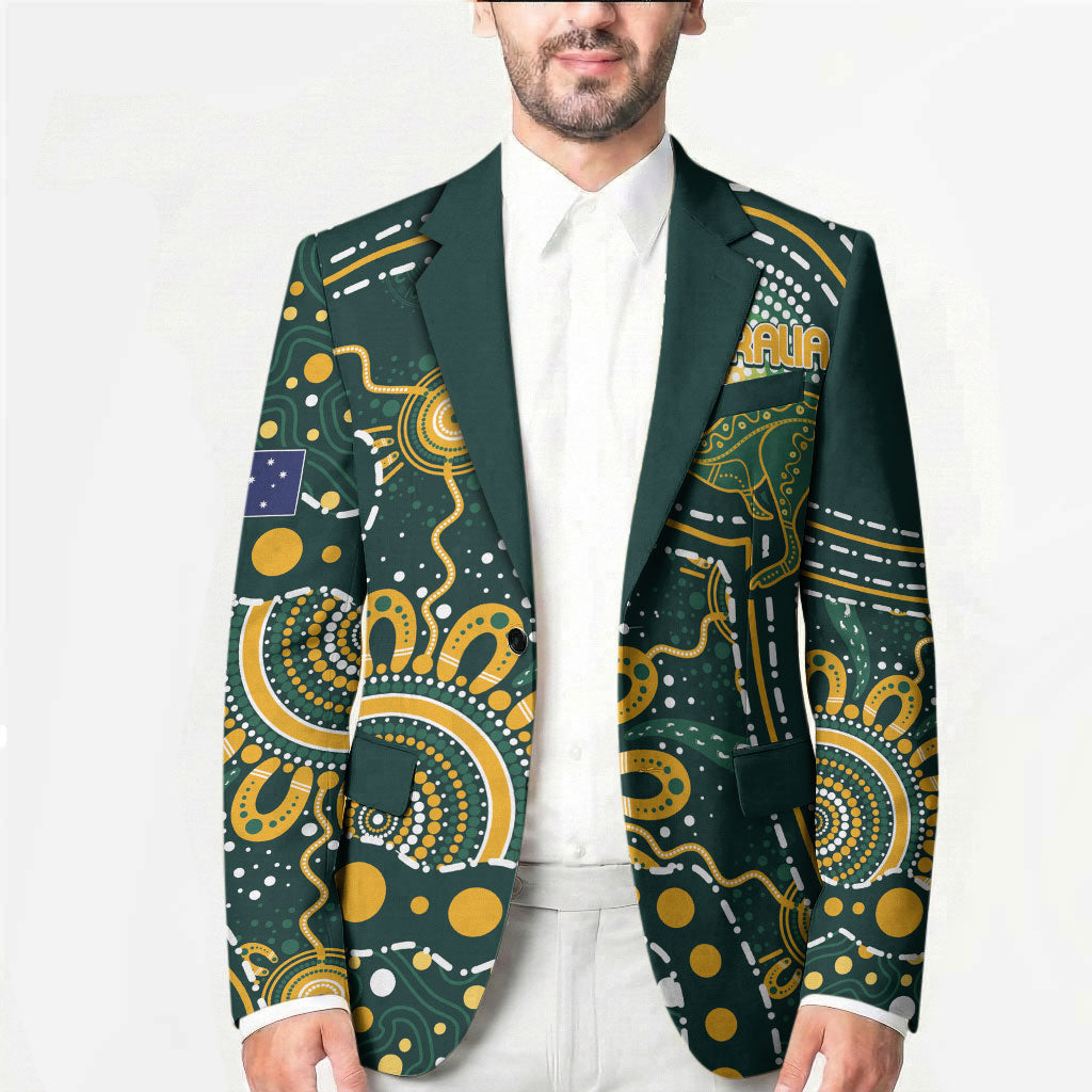 Australia Kangaroos Custom Indigenous Personalised Blazer Aboriginal Arts - Rising Sun