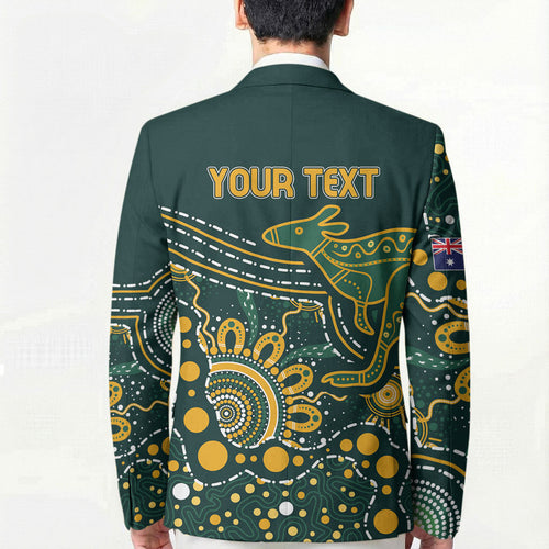 Australia Kangaroos Custom Indigenous Personalised Blazer Aboriginal Arts - Rising Sun