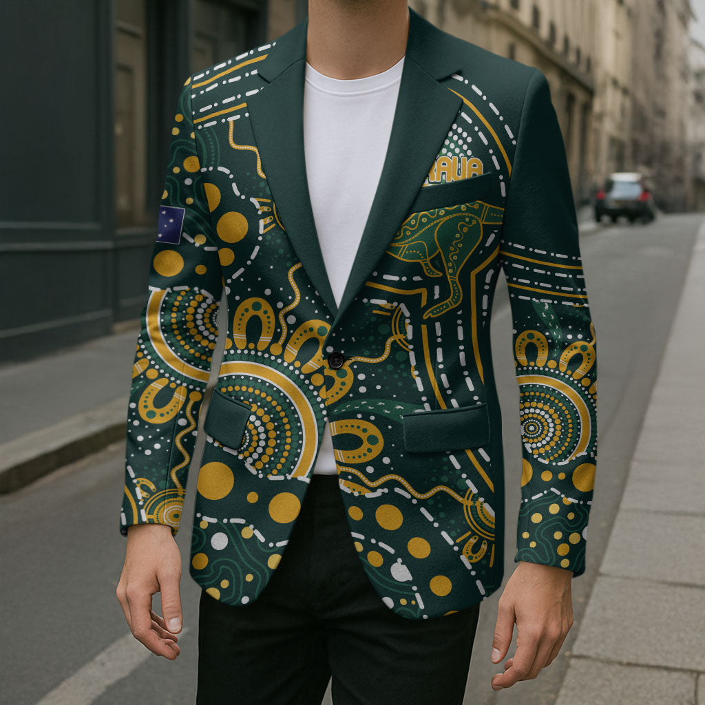 Australia Kangaroos Custom Indigenous Personalised Blazer Aboriginal Arts - Rising Sun