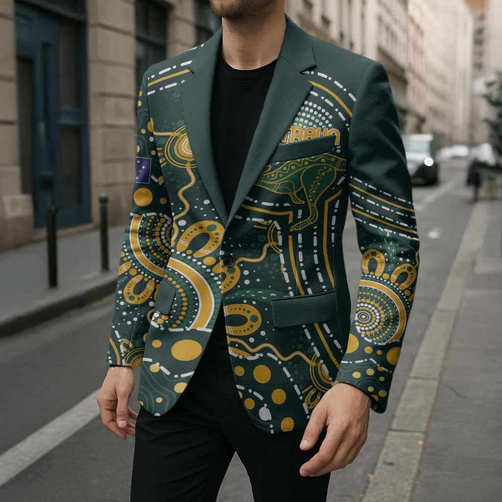 Australia Kangaroos Custom Indigenous Personalised Blazer Aboriginal Arts - Rising Sun