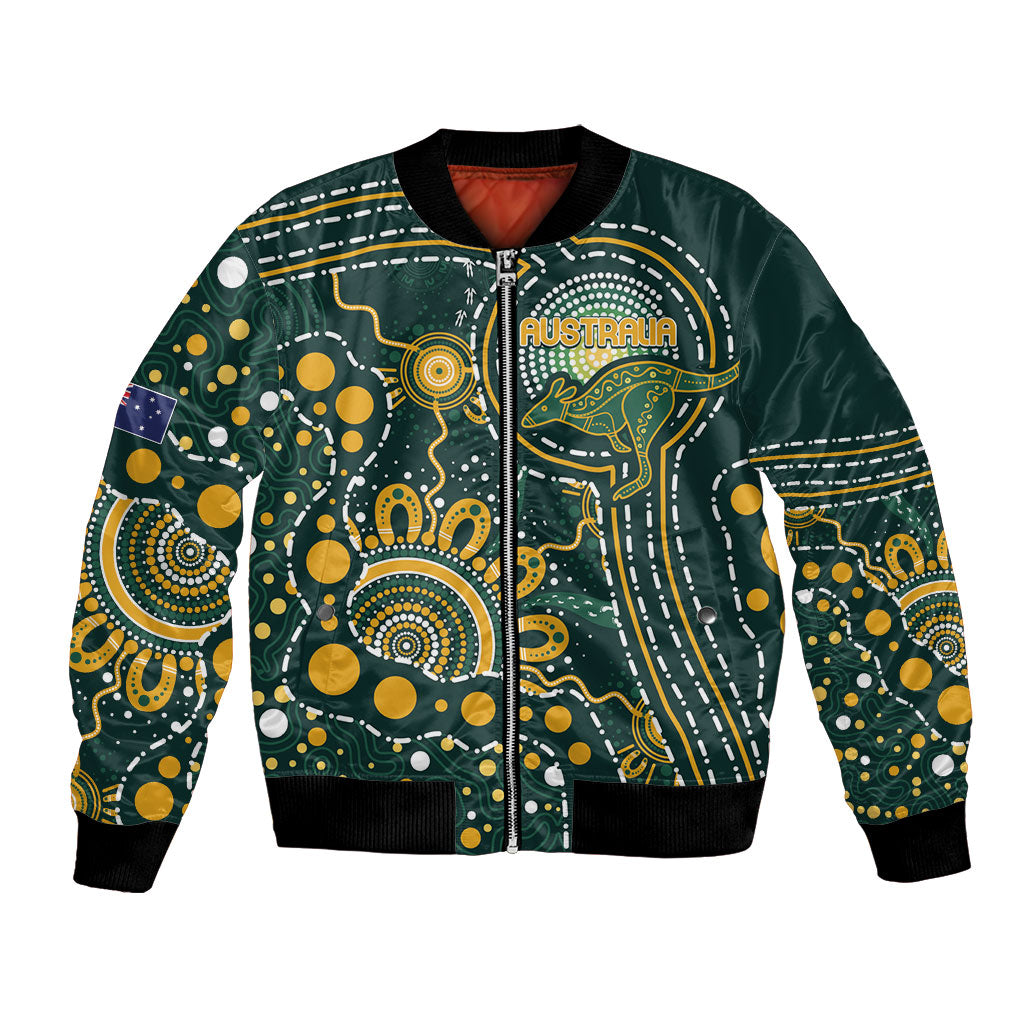Australia Kangaroos Custom Indigenous Personalised Bomber Jacket Aboriginal Arts - Rising Sun
