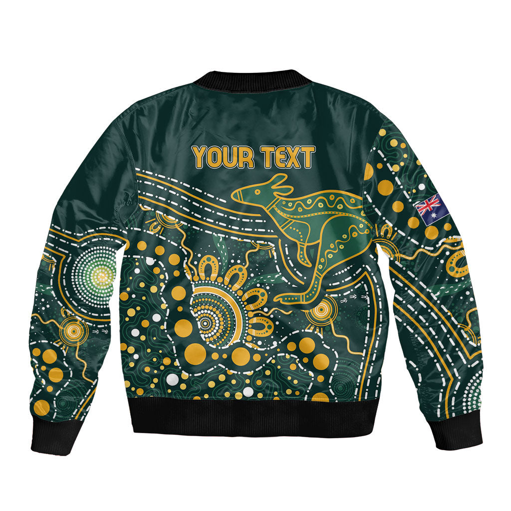 Australia Kangaroos Custom Indigenous Personalised Bomber Jacket Aboriginal Arts - Rising Sun