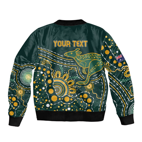 Australia Kangaroos Custom Indigenous Personalised Bomber Jacket Aboriginal Arts - Rising Sun