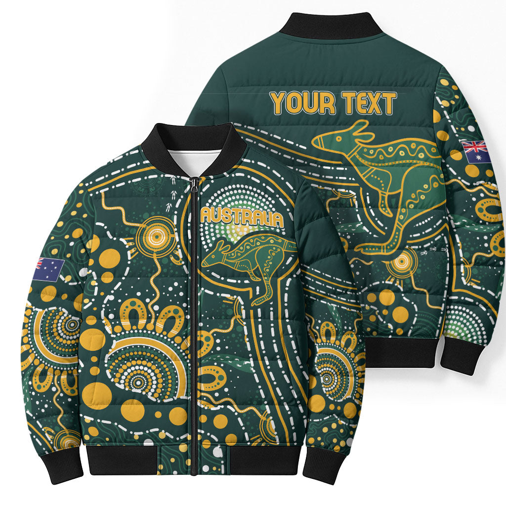 Australia Kangaroos Custom Indigenous Personalised Bomber Puffer Jacket Aboriginal Arts - Rising Sun