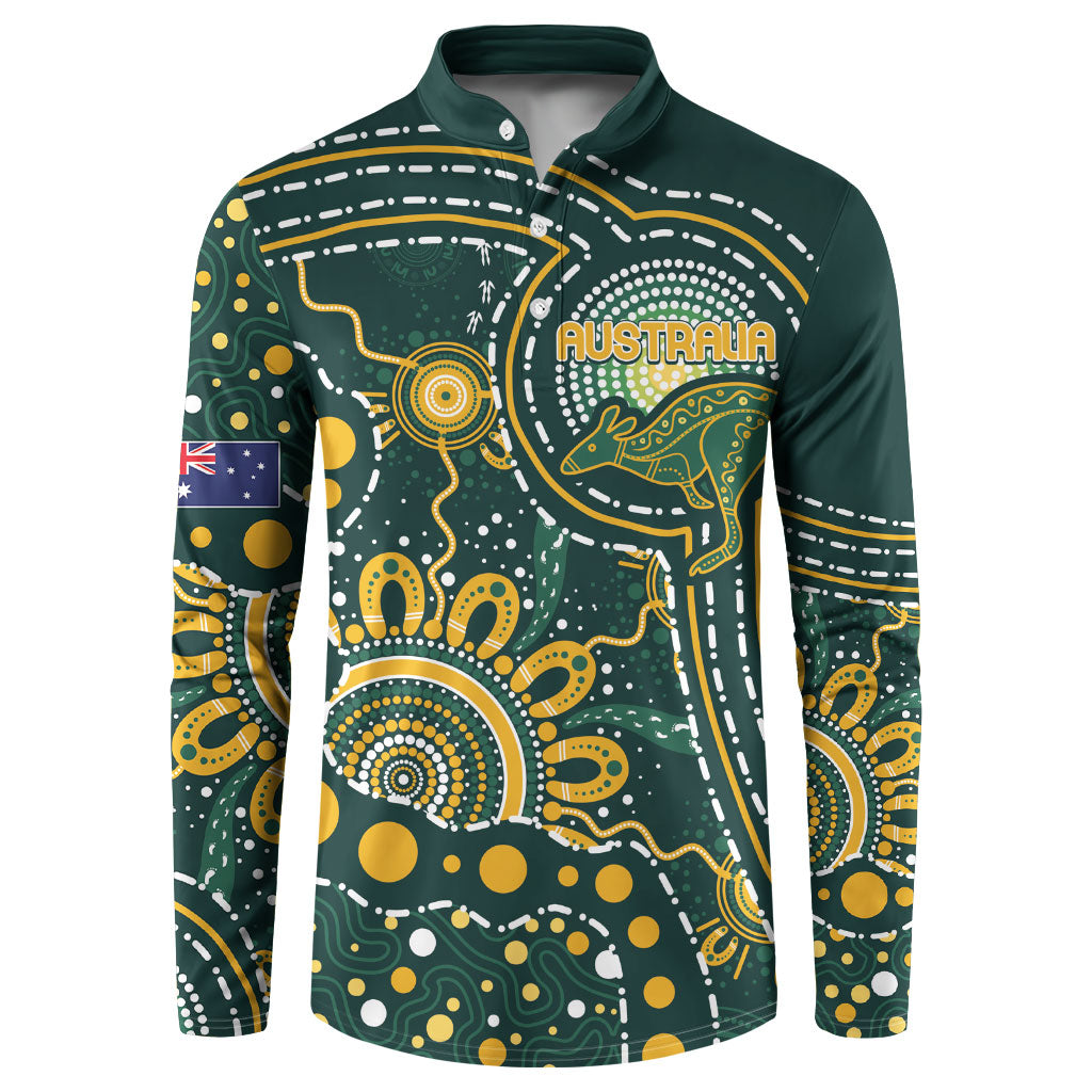 Australia Kangaroos Custom Indigenous Personalised Button Sweatshirt Aboriginal Arts - Rising Sun