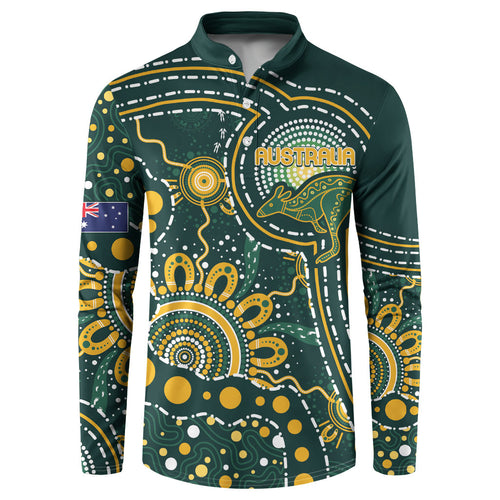 Australia Kangaroos Custom Indigenous Personalised Button Sweatshirt Aboriginal Arts - Rising Sun