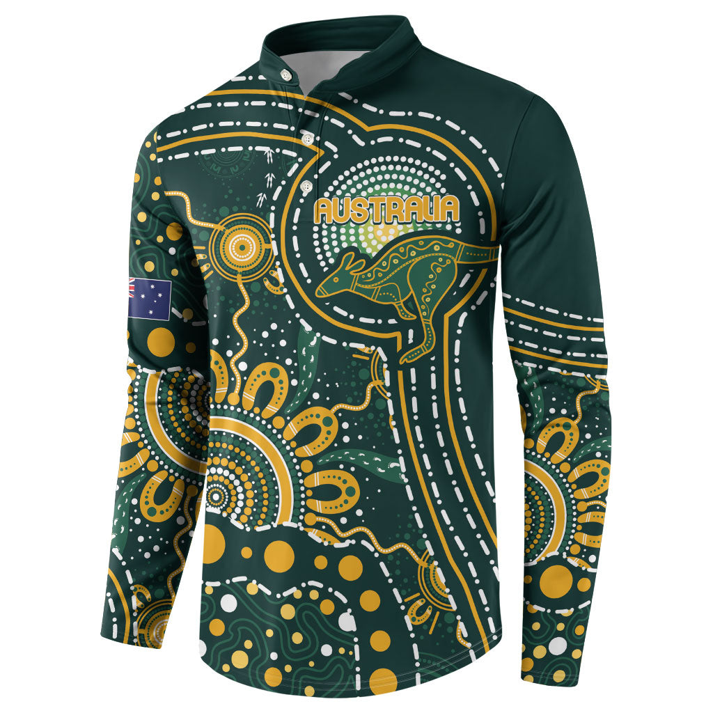Australia Kangaroos Custom Indigenous Personalised Button Sweatshirt Aboriginal Arts - Rising Sun