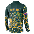 Australia Kangaroos Custom Indigenous Personalised Button Sweatshirt Aboriginal Arts - Rising Sun
