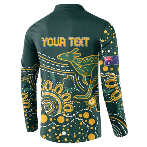 Australia Kangaroos Custom Indigenous Personalised Button Sweatshirt Aboriginal Arts - Rising Sun