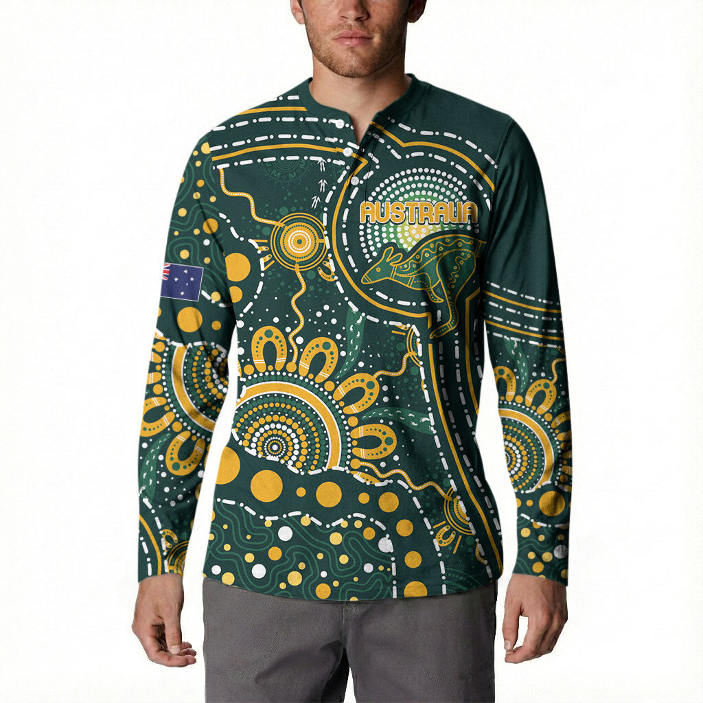 Australia Kangaroos Custom Indigenous Personalised Button Sweatshirt Aboriginal Arts - Rising Sun