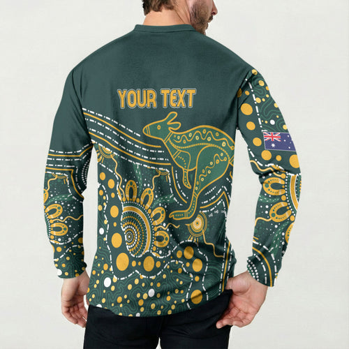 Australia Kangaroos Custom Indigenous Personalised Button Sweatshirt Aboriginal Arts - Rising Sun