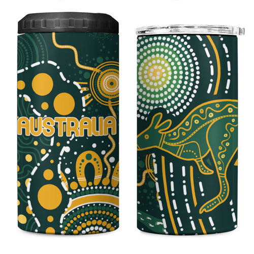 Australia Kangaroos Indigenous 4 in 1 Can Cooler Tumbler Aboriginal Arts - Rising Sun