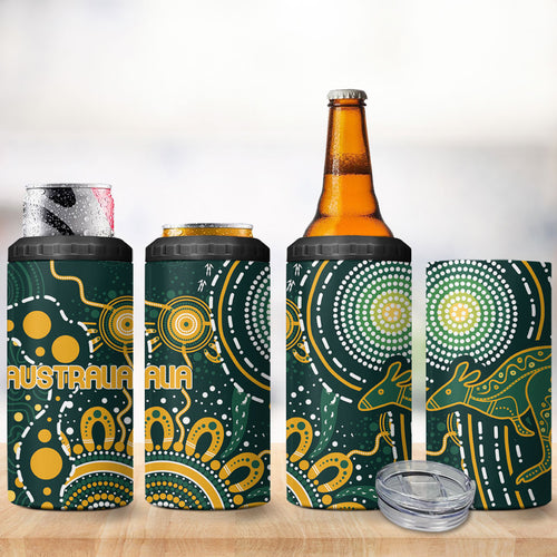 Australia Kangaroos Indigenous 4 in 1 Can Cooler Tumbler Aboriginal Arts - Rising Sun