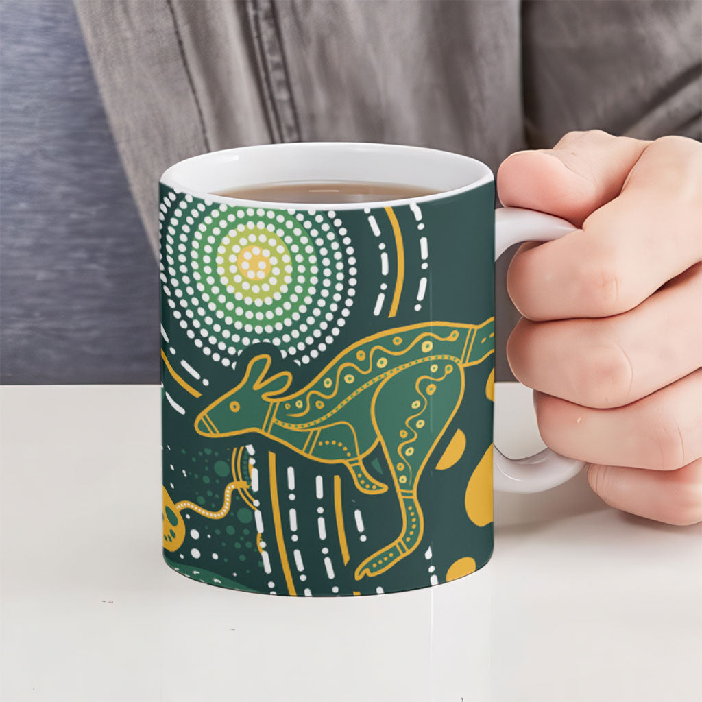 Australia Kangaroos Indigenous Ceramic Mug Aboriginal Arts - Rising Sun