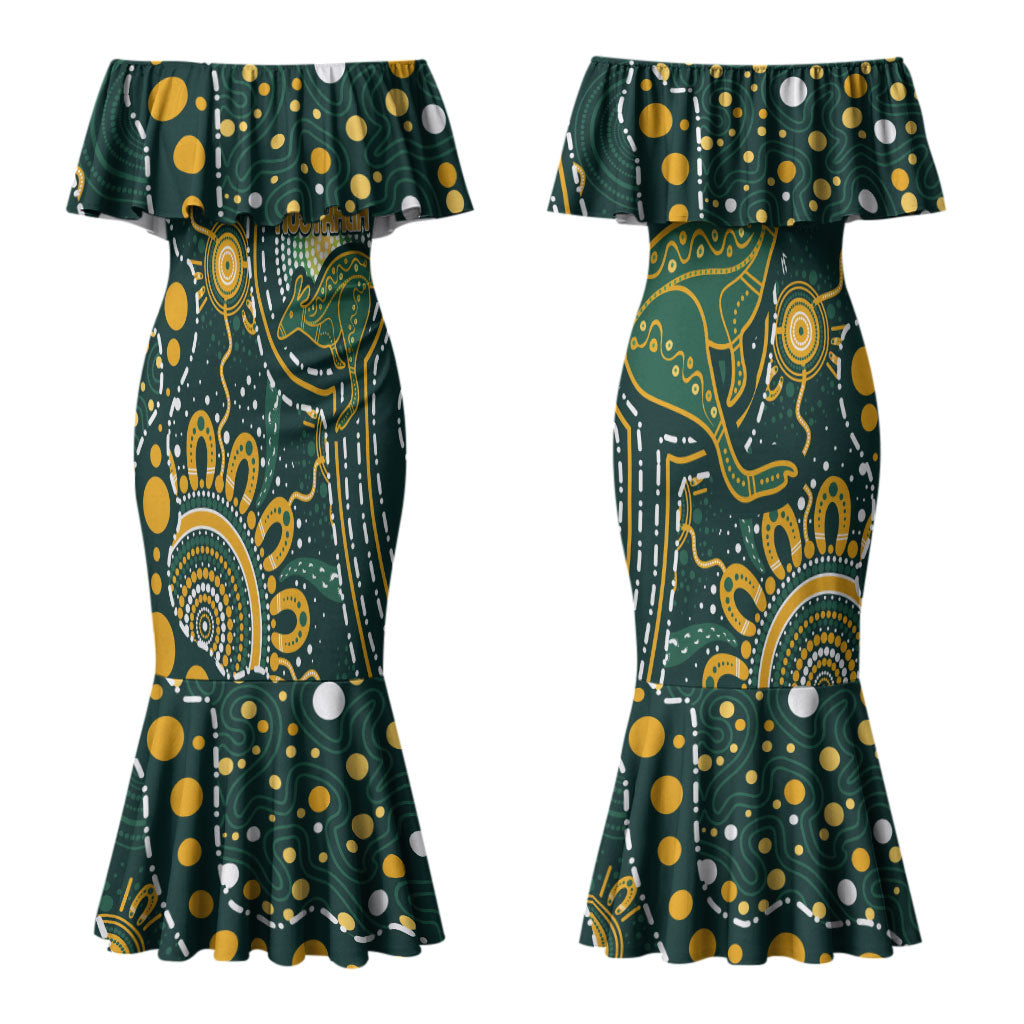Australia Kangaroos Custom Indigenous Personalised Couples Matching Mermaid Dress and Hawaiian Shirt Aboriginal Arts - Rising Sun