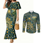 Australia Kangaroos Custom Indigenous Personalised Couples Matching Mermaid Dress and Long Sleeve Button Shirt Aboriginal Arts - Rising Sun