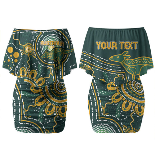 Australia Kangaroos Custom Indigenous Personalised Couples Matching Off Shoulder Short Dress and Hawaiian Shirt Aboriginal Arts - Rising Sun