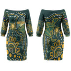 Australia Kangaroos Custom Indigenous Personalised Couples Matching Off The Shoulder Long Sleeve Dress and Hawaiian Shirt Aboriginal Arts - Rising Sun