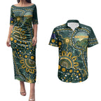 Australia Kangaroos Custom Indigenous Personalised Couples Matching Puletasi and Hawaiian Shirt Aboriginal Arts - Rising Sun