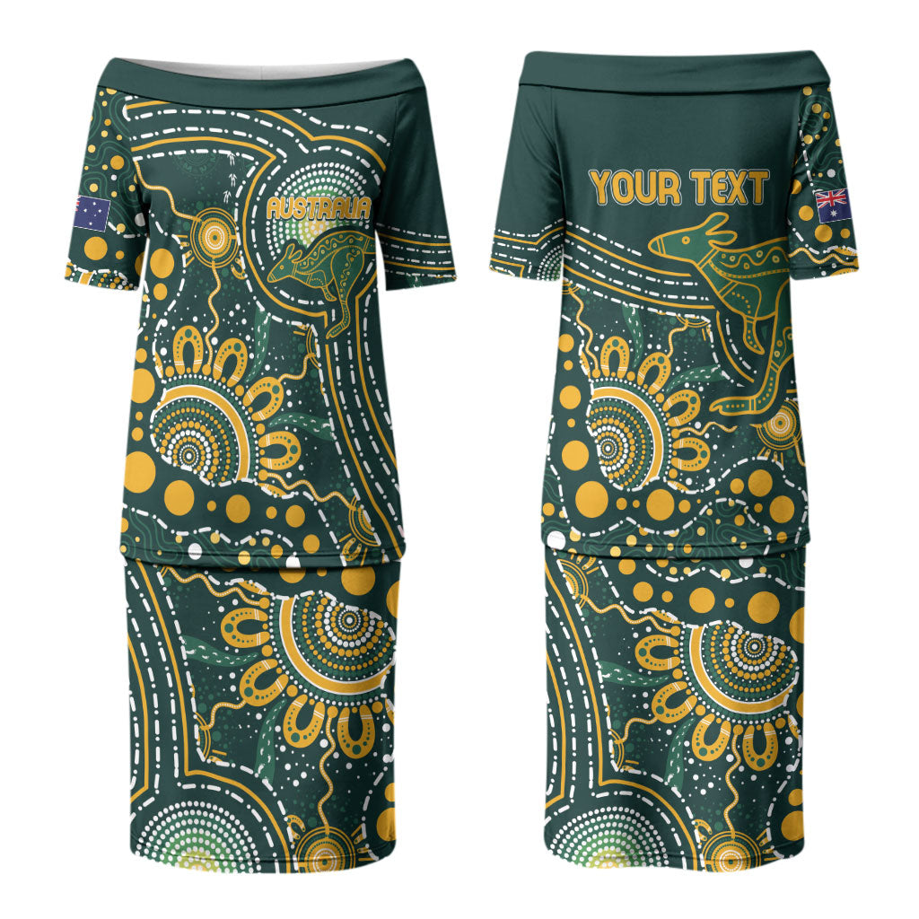 Australia Kangaroos Custom Indigenous Personalised Couples Matching Puletasi and Hawaiian Shirt Aboriginal Arts - Rising Sun