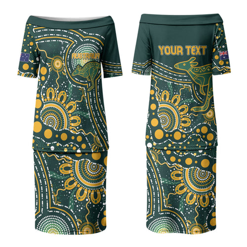Australia Kangaroos Custom Indigenous Personalised Couples Matching Puletasi and Hawaiian Shirt Aboriginal Arts - Rising Sun