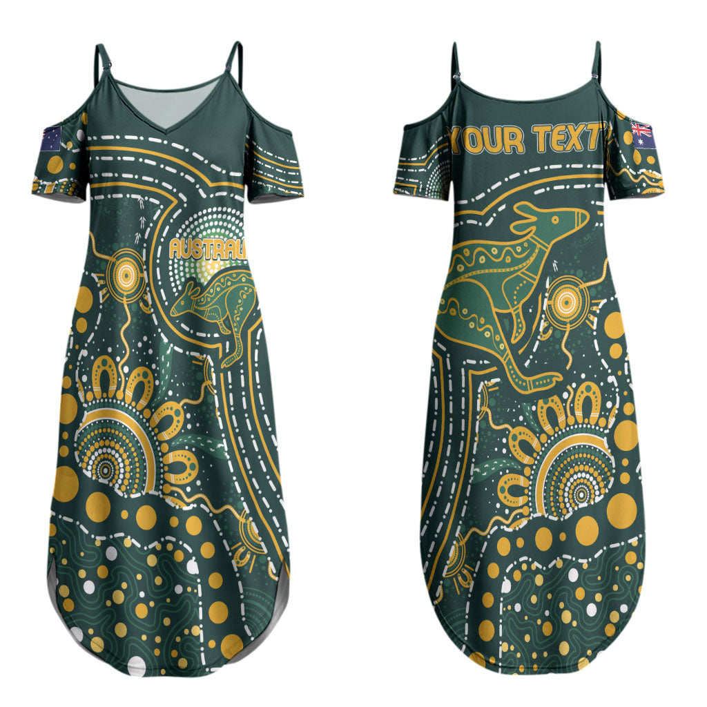 Australia Kangaroos Custom Indigenous Personalised Couples Matching Summer Maxi Dress and Hawaiian Shirt Aboriginal Arts - Rising Sun