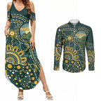 Australia Kangaroos Custom Indigenous Personalised Couples Matching Summer Maxi Dress and Long Sleeve Button Shirt Aboriginal Arts - Rising Sun