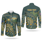 Australia Kangaroos Custom Indigenous Personalised Couples Matching Summer Maxi Dress and Long Sleeve Button Shirt Aboriginal Arts - Rising Sun