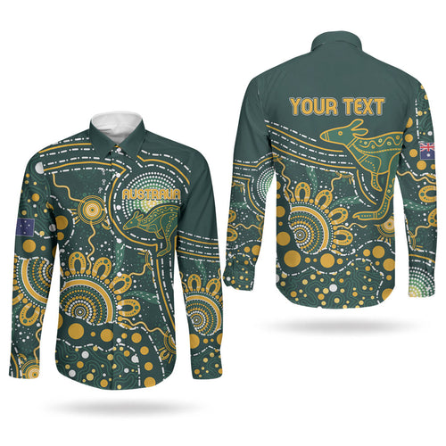 Australia Kangaroos Custom Indigenous Personalised Couples Matching Summer Maxi Dress and Long Sleeve Button Shirt Aboriginal Arts - Rising Sun