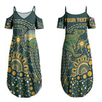 Australia Kangaroos Custom Indigenous Personalised Couples Matching Summer Maxi Dress and Long Sleeve Button Shirt Aboriginal Arts - Rising Sun
