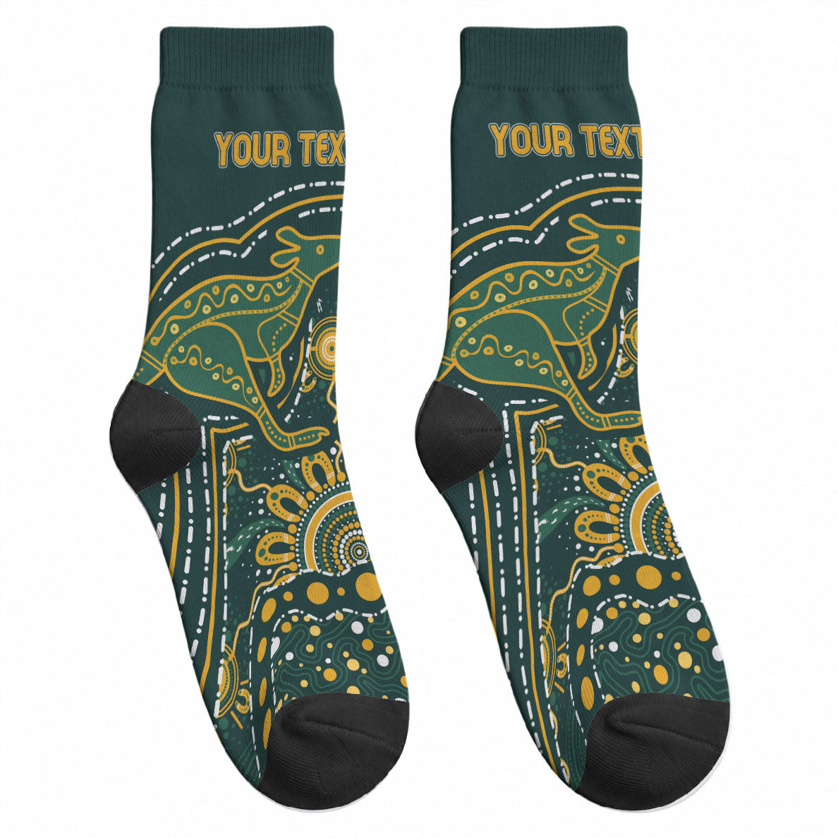 Australia Kangaroos Custom Indigenous Personalised Crew Socks Aboriginal Arts - Rising Sun