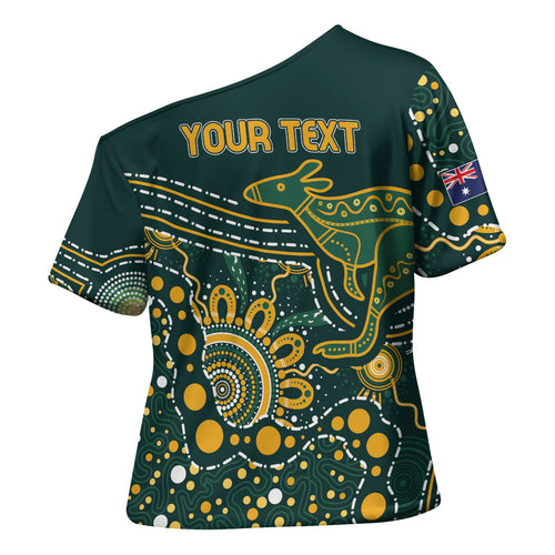 Australia Kangaroos Custom Indigenous Personalised Cross Shoulder Shirt Aboriginal Arts - Rising Sun