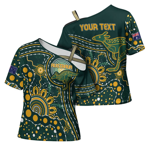 Australia Kangaroos Custom Indigenous Personalised Cross Shoulder Shirt Aboriginal Arts - Rising Sun