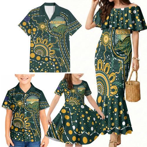 Australia Kangaroos Custom Indigenous Personalised Family Matching Mermaid Dress and Hawaiian Shirt Aboriginal Arts - Rising Sun