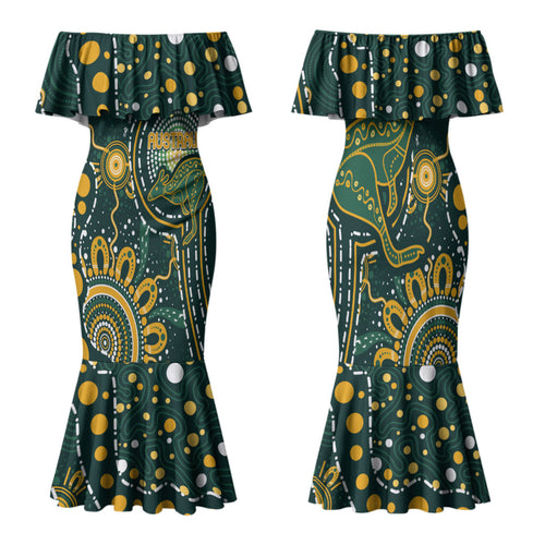 Australia Kangaroos Custom Indigenous Personalised Family Matching Mermaid Dress and Hawaiian Shirt Aboriginal Arts - Rising Sun