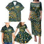 Australia Kangaroos Custom Indigenous Personalised Family Matching Puletasi and Hawaiian Shirt Aboriginal Arts - Rising Sun