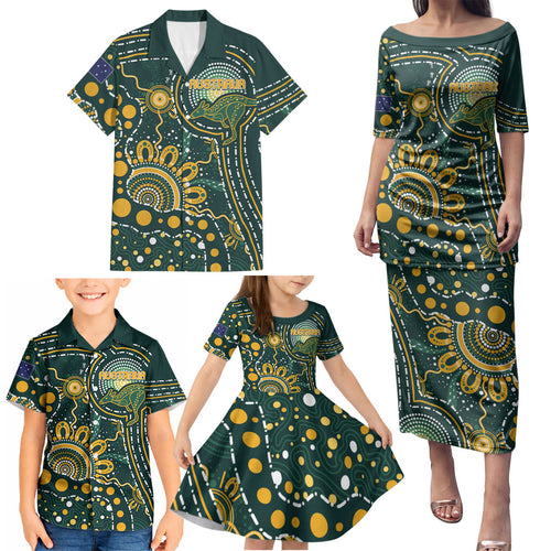Australia Kangaroos Custom Indigenous Personalised Family Matching Puletasi and Hawaiian Shirt Aboriginal Arts - Rising Sun