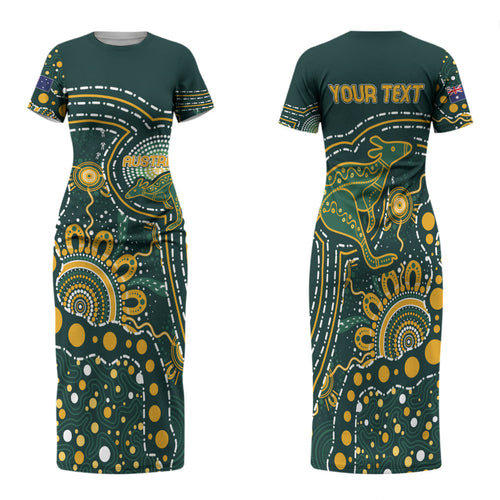 Australia Kangaroos Custom Indigenous Personalised Family Matching Short Sleeve Bodycon Dress and Hawaiian Shirt Aboriginal Arts - Rising Sun