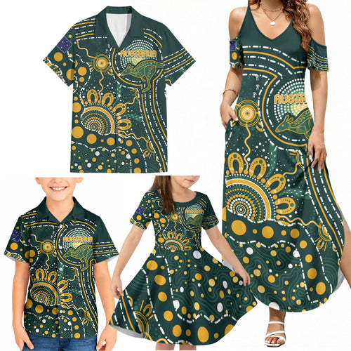 Australia Kangaroos Custom Indigenous Personalised Family Matching Summer Maxi Dress and Hawaiian Shirt Aboriginal Arts - Rising Sun