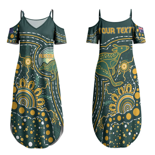 Australia Kangaroos Custom Indigenous Personalised Family Matching Summer Maxi Dress and Hawaiian Shirt Aboriginal Arts - Rising Sun