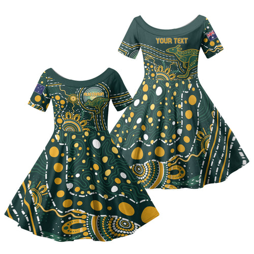 Australia Kangaroos Custom Indigenous Personalised Family Matching Summer Maxi Dress and Hawaiian Shirt Aboriginal Arts - Rising Sun