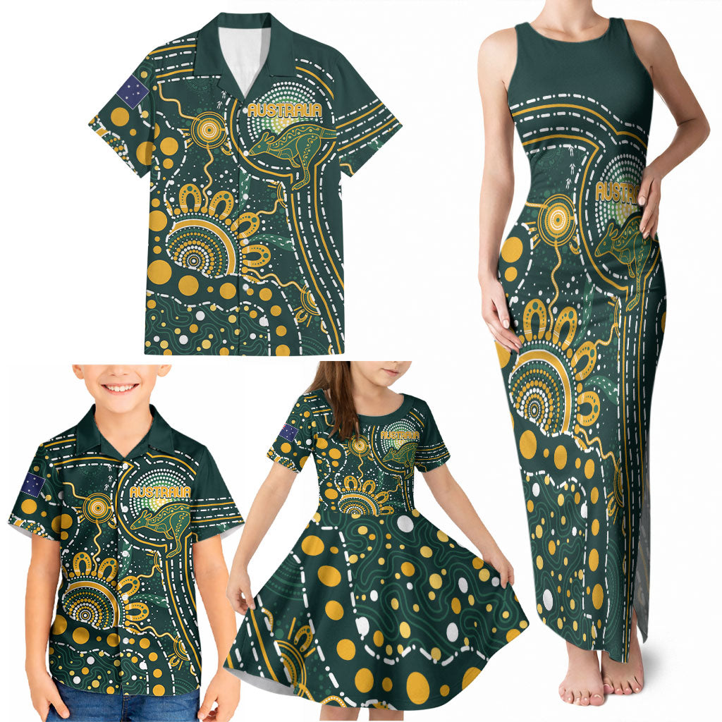 Australia Kangaroos Custom Indigenous Personalised Family Matching Tank Maxi Dress and Hawaiian Shirt Aboriginal Arts - Rising Sun