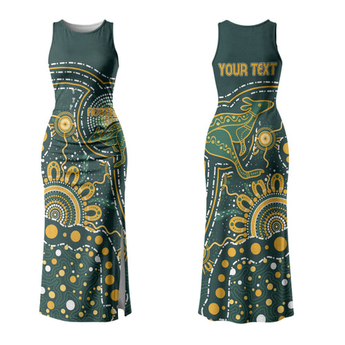 Australia Kangaroos Custom Indigenous Personalised Family Matching Tank Maxi Dress and Hawaiian Shirt Aboriginal Arts - Rising Sun