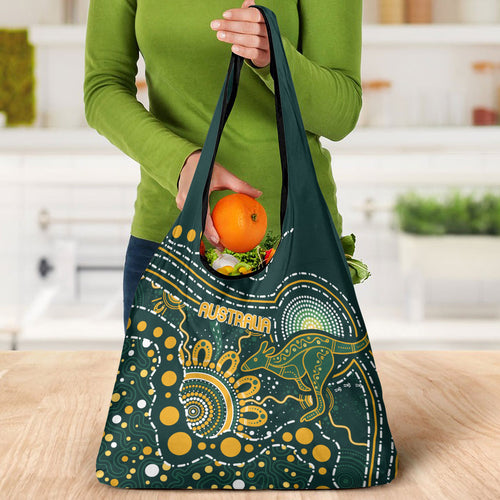 Australia Kangaroos Indigenous Grocery Bag Aboriginal Arts - Rising Sun
