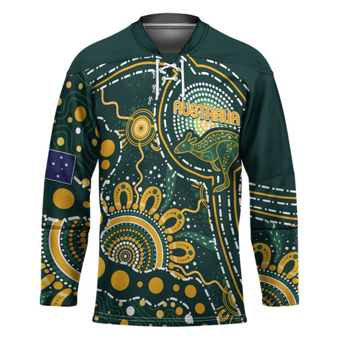 Australia Kangaroos Custom Indigenous Personalised Hockey Jersey Aboriginal Arts - Rising Sun